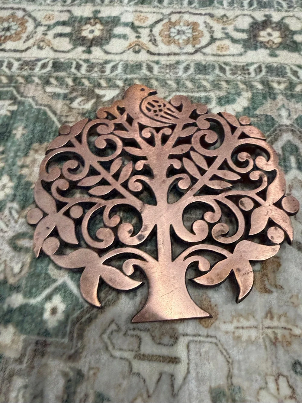 Tree of Life Metal Trivet Wall Hanging Copper Finish Bird Kitchen Decor